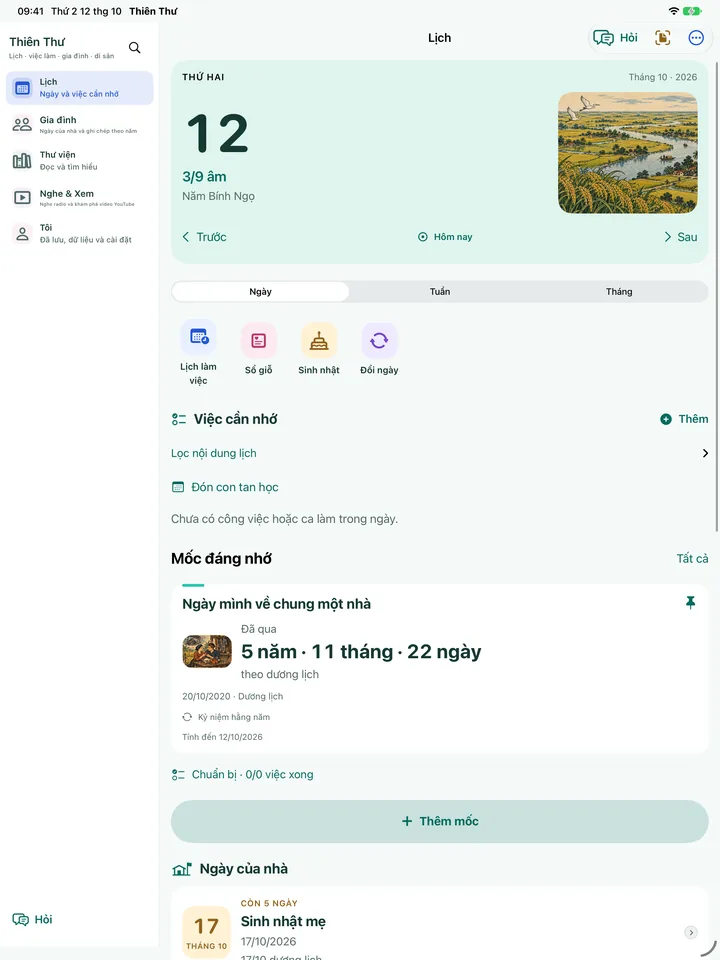 Lịch hôm nay trên iPad