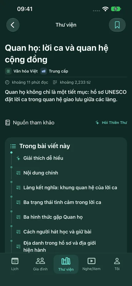 Bài đọc Quan họ trên iPhone