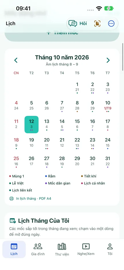Lịch tháng trên iPhone