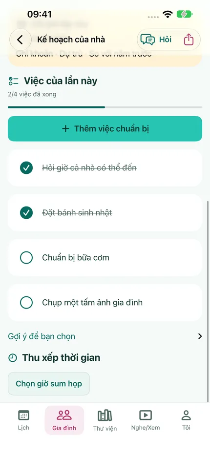 Việc chuẩn bị của gia đình trên iPhone